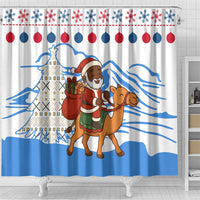Somalia Christmas Shower Curtain with Santa on Camel Christmas Tree Ornaments Candy Canes and Snowflake - Wonder Print Shop