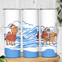 Somalia Christmas Skinny Tumbler with Santa on Camel Christmas Tree Ornaments Candy Canes and Snowflake - Wonder Print Shop