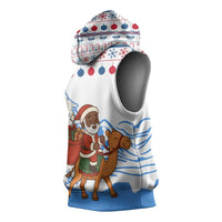 Somalia Christmas Sleeveless Hoodie with Santa on Camel Christmas Tree Ornaments Candy Canes and Snowflake - Wonder Print Shop