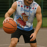 Somalia Christmas Sleeveless Hoodie with Santa on Camel Christmas Tree Ornaments Candy Canes and Snowflake - Wonder Print Shop