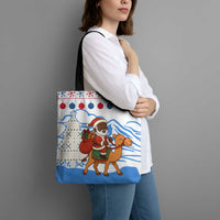 Somalia Christmas Tote Bag with Santa on Camel Christmas Tree Ornaments Candy Canes and Snowflake - Wonder Print Shop