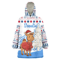 Somalia Christmas Wearable Blanket Hoodie with Santa on Camel Christmas Tree Ornaments Candy Canes and Snowflake - Wonder Print Shop