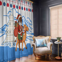 Somalia Christmas Window Curtain with Santa on Camel Christmas Tree Ornaments Candy Canes and Snowflake - Wonder Print Shop