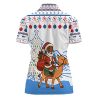 Somalia Christmas Women Polo Shirt with Santa on Camel Christmas Tree Ornaments Candy Canes and Snowflake - Wonder Print Shop