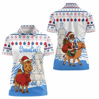 Somalia Christmas Women Polo Shirt with Santa on Camel Christmas Tree Ornaments Candy Canes and Snowflake - Wonder Print Shop