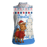 Somalia Christmas Women Sleeveless Polo Shirt with Santa on Camel Christmas Tree Ornaments Candy Canes and Snowflake - Wonder Print Shop