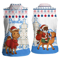 Somalia Christmas Women Sleeveless Polo Shirt with Santa on Camel Christmas Tree Ornaments Candy Canes and Snowflake - Wonder Print Shop
