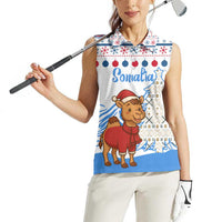 Somalia Christmas Women Sleeveless Polo Shirt with Santa on Camel Christmas Tree Ornaments Candy Canes and Snowflake - Wonder Print Shop