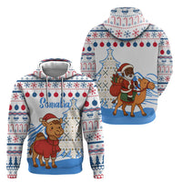 Somalia Christmas Zip Hoodie with Santa on Camel Christmas Tree Ornaments Candy Canes and Snowflake - Wonder Print Shop