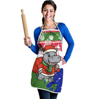 Gambia Christmas Apron with Santa Hippo National Coat of Arms Snowflakes and Festive Holiday - Wonder Print Shop