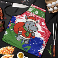 Gambia Christmas Apron with Santa Hippo National Coat of Arms Snowflakes and Festive Holiday - Wonder Print Shop