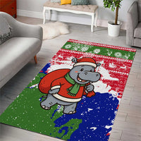 Gambia Christmas Area Rug with Santa Hippo National Coat of Arms Snowflakes and Festive Holiday - Wonder Print Shop