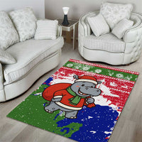 Gambia Christmas Area Rug with Santa Hippo National Coat of Arms Snowflakes and Festive Holiday - Wonder Print Shop