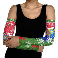 Gambia Christmas Arm Sleeves with Santa Hippo National Coat of Arms Snowflakes and Festive Holiday - Wonder Print Shop
