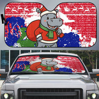 Gambia Christmas Auto Sun Shade with Santa Hippo National Coat of Arms Snowflakes and Festive Holiday - Wonder Print Shop
