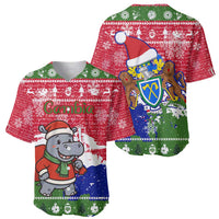Gambia Christmas Baseball Jersey with Santa Hippo National Coat of Arms Snowflakes and Festive Holiday - Wonder Print Shop