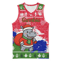 Gambia Christmas Basketball Jersey with Santa Hippo National Coat of Arms Snowflakes and Festive Holiday - Wonder Print Shop