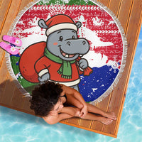 Gambia Christmas Beach Blanket with Santa Hippo National Coat of Arms Snowflakes and Festive Holiday - Wonder Print Shop
