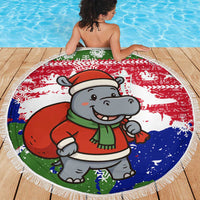 Gambia Christmas Beach Blanket with Santa Hippo National Coat of Arms Snowflakes and Festive Holiday - Wonder Print Shop