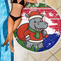 Gambia Christmas Beach Blanket with Santa Hippo National Coat of Arms Snowflakes and Festive Holiday - Wonder Print Shop