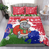 Gambia Christmas Bedding Set with Santa Hippo National Coat of Arms Snowflakes and Festive Holiday - Wonder Print Shop