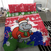 Gambia Christmas Bedding Set with Santa Hippo National Coat of Arms Snowflakes and Festive Holiday - Wonder Print Shop