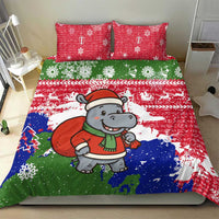 Gambia Christmas Bedding Set with Santa Hippo National Coat of Arms Snowflakes and Festive Holiday - Wonder Print Shop