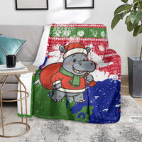 Gambia Christmas Blanket with Santa Hippo National Coat of Arms Snowflakes and Festive Holiday - Wonder Print Shop