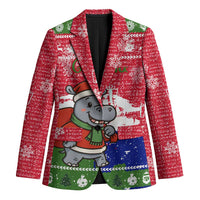 Gambia Christmas Blazer with Santa Hippo National Coat of Arms Snowflakes and Festive Holiday - Wonder Print Shop