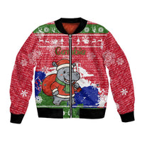 Gambia Christmas Bomber Jacket with Santa Hippo National Coat of Arms Snowflakes and Festive Holiday - Wonder Print Shop