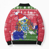 Gambia Christmas Bomber Puffer Jacket with Santa Hippo National Coat of Arms Snowflakes and Festive Holiday - Wonder Print Shop