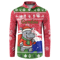 Gambia Christmas Button Sweatshirt with Santa Hippo National Coat of Arms Snowflakes and Festive Holiday - Wonder Print Shop