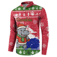 Gambia Christmas Button Sweatshirt with Santa Hippo National Coat of Arms Snowflakes and Festive Holiday - Wonder Print Shop