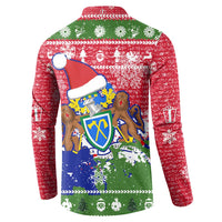 Gambia Christmas Button Sweatshirt with Santa Hippo National Coat of Arms Snowflakes and Festive Holiday - Wonder Print Shop