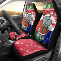 Gambia Christmas Car Seat Cover with Santa Hippo National Coat of Arms Snowflakes and Festive Holiday - Wonder Print Shop