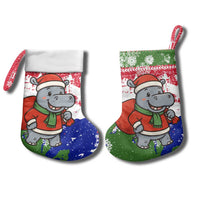 Gambia Christmas Stocking with Santa Hippo National Coat of Arms Snowflakes and Festive Holiday - Wonder Print Shop