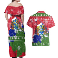 Gambia Christmas Couples Matching Off Shoulder Maxi Dress and Hawaiian Shirt with Santa Hippo National Coat of Arms Snowflakes and Festive Holiday - Wonder Print Shop