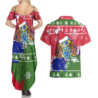 Gambia Christmas Couples Matching Summer Maxi Dress and Hawaiian Shirt with Santa Hippo National Coat of Arms Snowflakes and Festive Holiday - Wonder Print Shop
