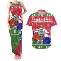 Gambia Christmas Couples Matching Tank Maxi Dress and Hawaiian Shirt with Santa Hippo National Coat of Arms Snowflakes and Festive Holiday - Wonder Print Shop