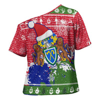 Gambia Christmas Cross Shoulder Shirt with Santa Hippo National Coat of Arms Snowflakes and Festive Holiday - Wonder Print Shop