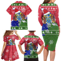 Gambia Christmas Family Matching Long Sleeve Bodycon Dress and Hawaiian Shirt with Santa Hippo National Coat of Arms Snowflakes and Festive Holiday - Wonder Print Shop