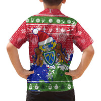 Gambia Christmas Family Matching Off The Shoulder Long Sleeve Dress and Hawaiian Shirt with Santa Hippo National Coat of Arms Snowflakes and Festive Holiday - Wonder Print Shop