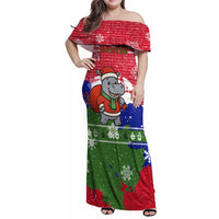 Gambia Christmas Family Matching Off Shoulder Maxi Dress and Hawaiian Shirt with Santa Hippo National Coat of Arms Snowflakes and Festive Holiday - Wonder Print Shop