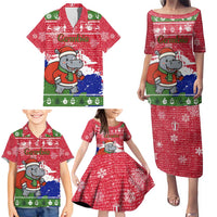 Gambia Christmas Family Matching Puletasi and Hawaiian Shirt with Santa Hippo National Coat of Arms Snowflakes and Festive Holiday - Wonder Print Shop