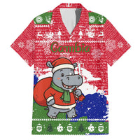Gambia Christmas Family Matching Puletasi and Hawaiian Shirt with Santa Hippo National Coat of Arms Snowflakes and Festive Holiday - Wonder Print Shop
