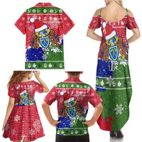 Gambia Christmas Family Matching Summer Maxi Dress and Hawaiian Shirt with Santa Hippo National Coat of Arms Snowflakes and Festive Holiday - Wonder Print Shop