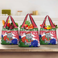 Gambia Christmas Grocery Bag with Santa Hippo National Coat of Arms Snowflakes and Festive Holiday - Wonder Print Shop