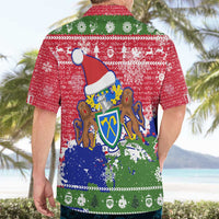 Gambia Christmas Hawaiian Shirt with Santa Hippo National Coat of Arms Snowflakes and Festive Holiday - Wonder Print Shop