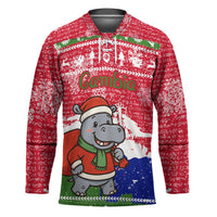 Gambia Christmas Hockey Jersey with Santa Hippo National Coat of Arms Snowflakes and Festive Holiday - Wonder Print Shop