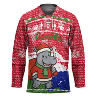 Gambia Christmas Hockey Jersey with Santa Hippo National Coat of Arms Snowflakes and Festive Holiday - Wonder Print Shop